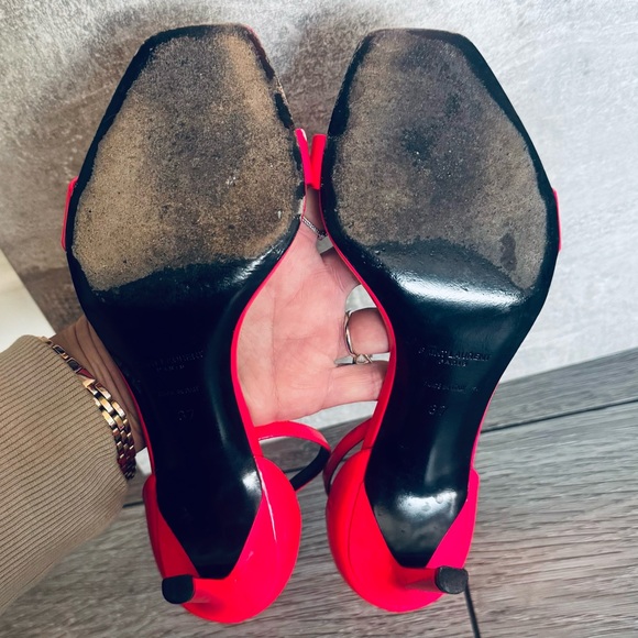 Yves Saint Laurent YSL “Amber” 85 Strappy Heels Sandals in Hot Pink - Picture 5 of 14